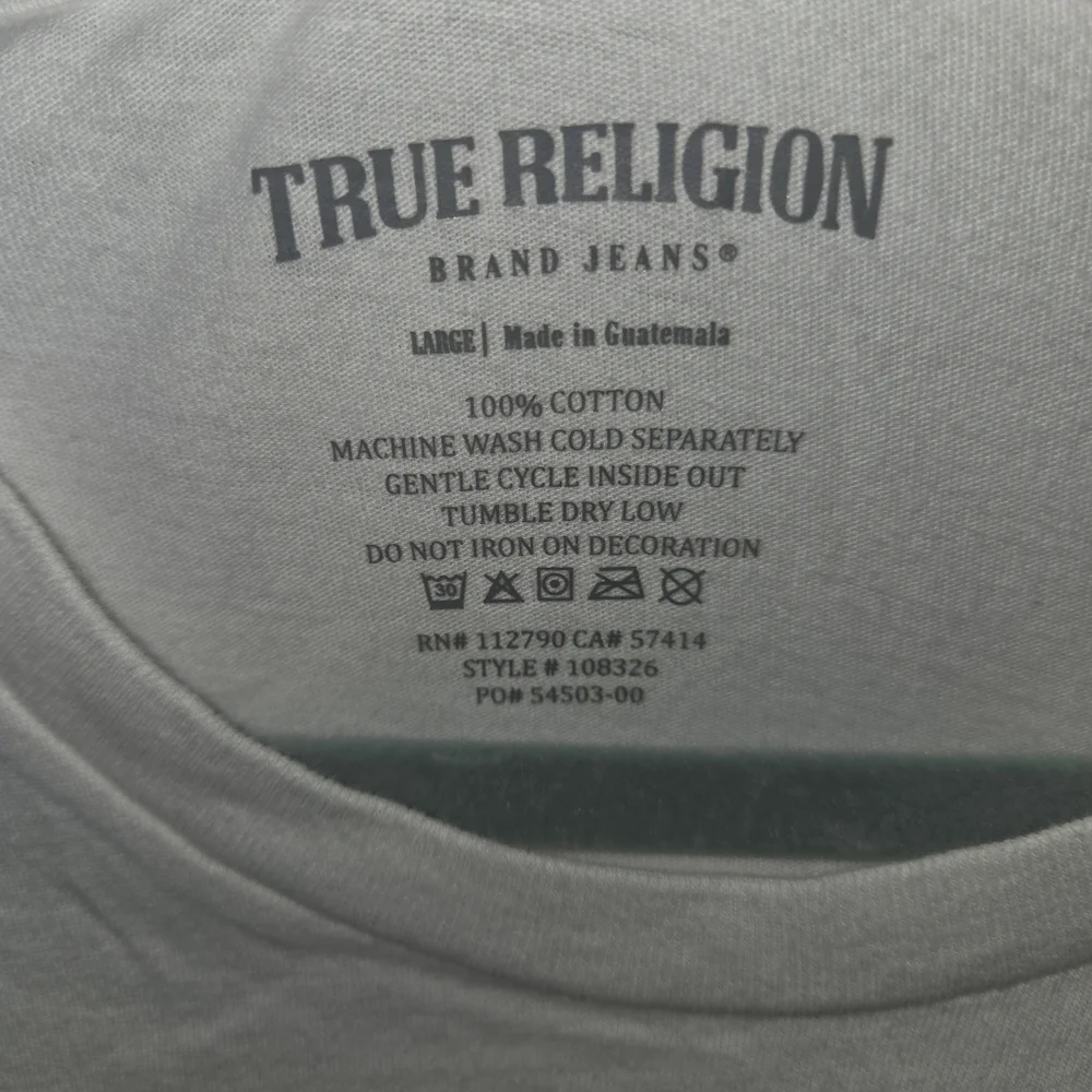 NWOT True Religion White Graphic Tee with Navy Logo, size L